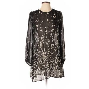 Reformation KATERINA Black Floral Sheer Long Puff Sleeve Dress XXS